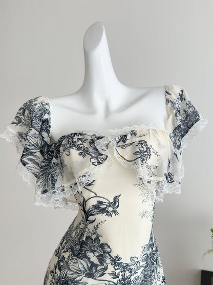 Square Neck Summer Short Lace Dress  L69