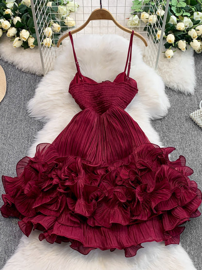 Ruffled Spaghetti Strap Homecoming Dress Summer Puff Princess Dress L50