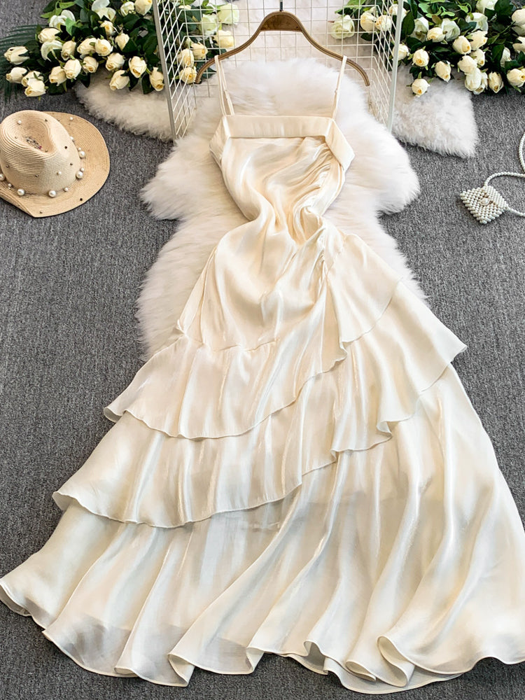 Spaghetti Strap Backless Dress Irregular Ruffles Summer Dress L53