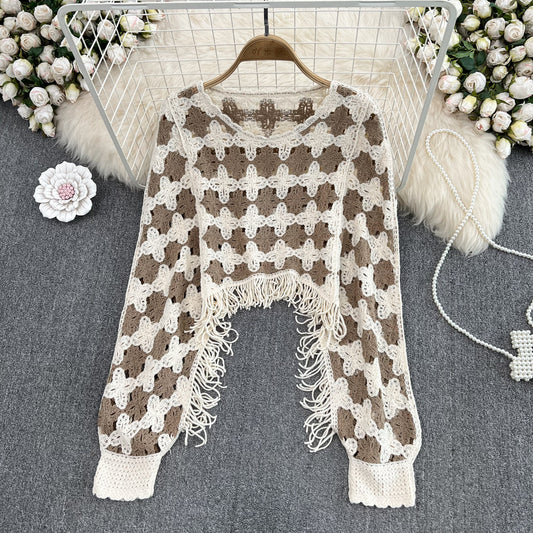 New Style Round Neck Fringe Knitted Cape Women's Sweater Top 472