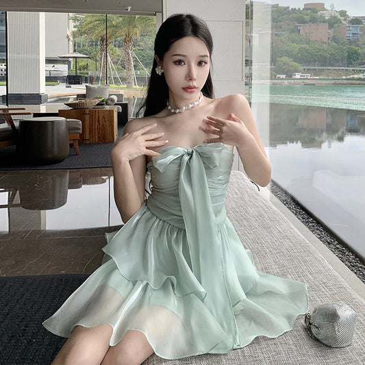 Fairy Sleeveless Strapless  Dress  Summer Short Beach Skirt 823