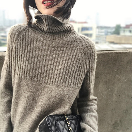 Women  Loose Thick Bottoming Shirt  Autumn Winter High Collar Knitted Sweater 1141