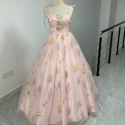 Robe de bal trapèze à fleurs, robe de soirée d'anniversaire en tulle doux 2051