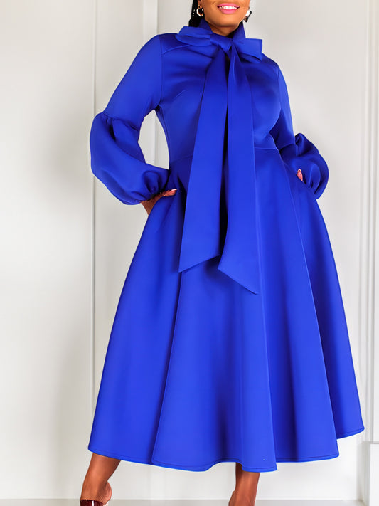 Elegant Puff Sleeve A-line High Waist Dress Long Sleeved Prom Gown 1906