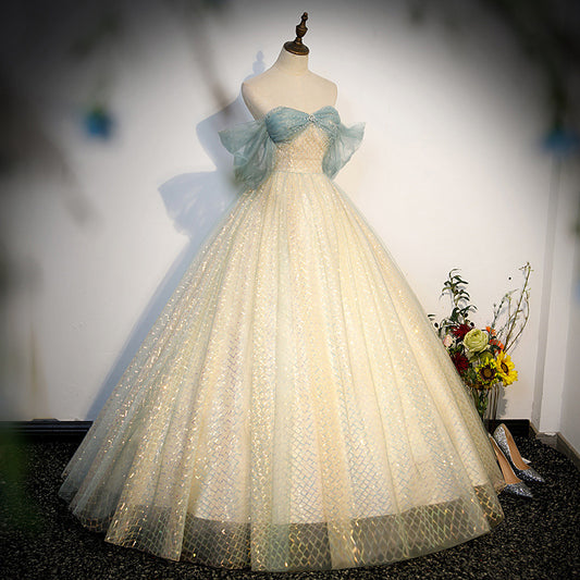 Off Shoulder Shiny Prom Dress Sparkly Sweet 16 Party Gown Evening Dress 223 - JulyProm