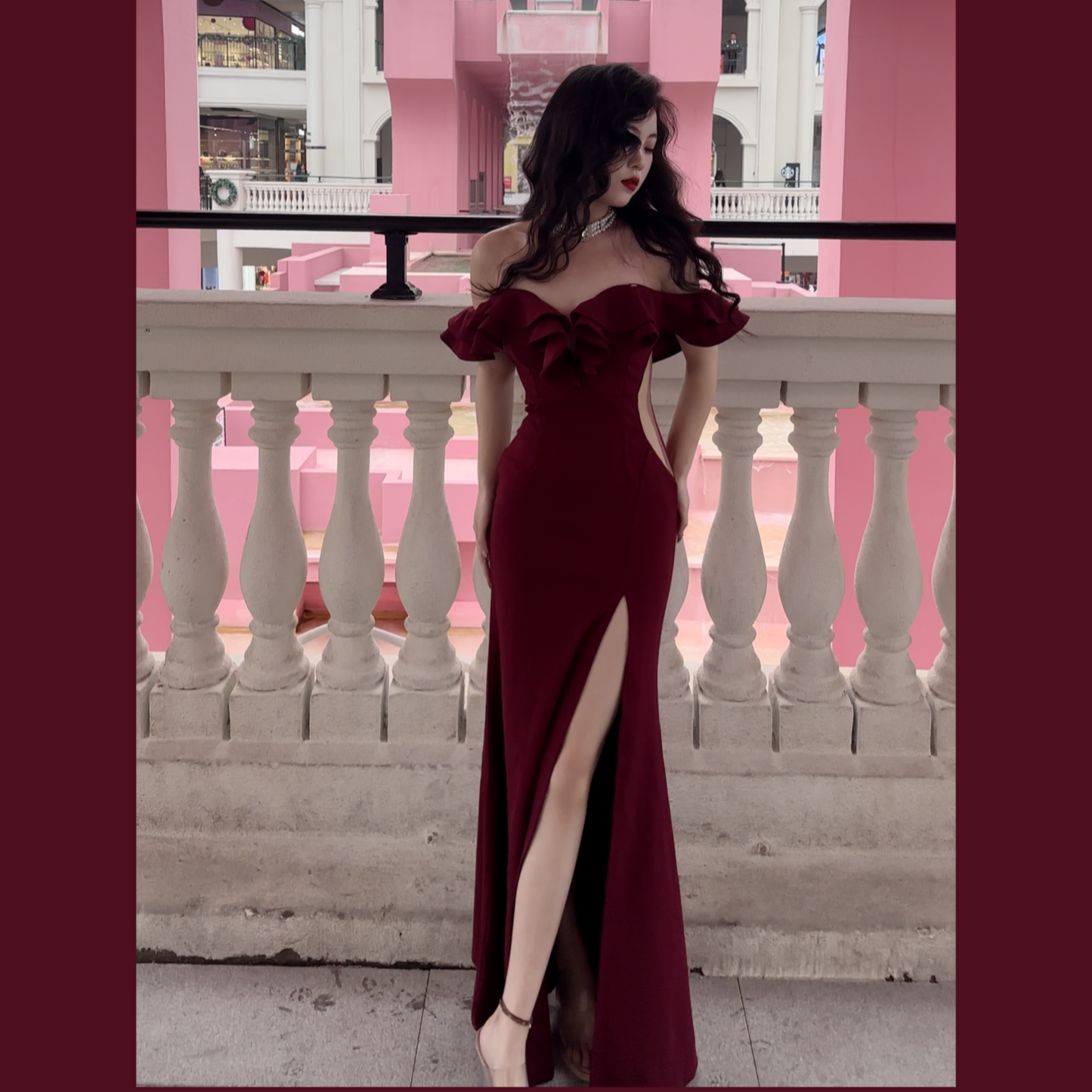 Robe de bal sirène bordeaux à épaules dénudées, longue, sexy, robe de soirée, robe de remise de diplôme, J8052