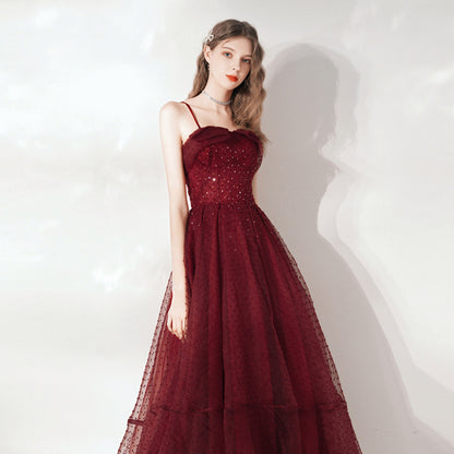 Spaghetti Strap Tulle Homecoming Dress Burgundy Short Prom Dress 169 - JulyProm