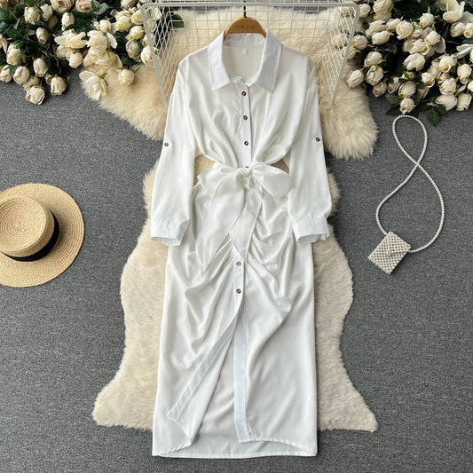 Women's Spring and Autumn New White Shirt Dress Long Skirt 481