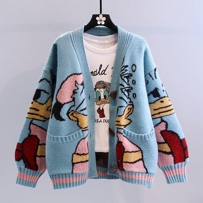 Cartoon Sweater Coat Lazy Style Loose Knitted Cardigan 1959