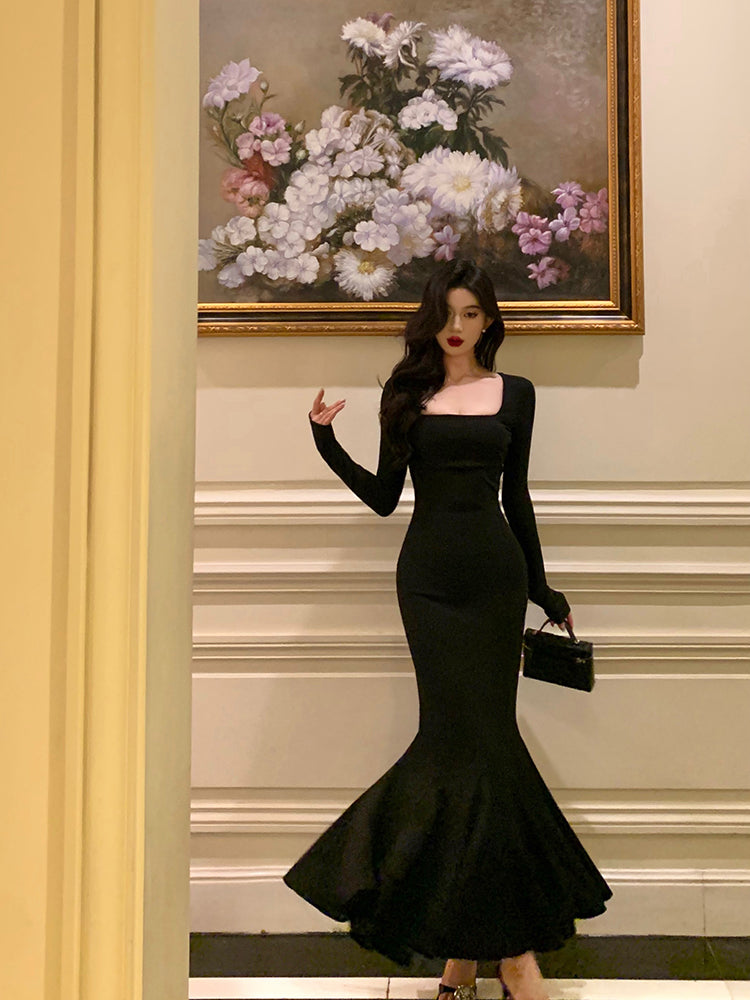 Long Sleeves Mermaid Autumn Dress Evening Party Dress L71