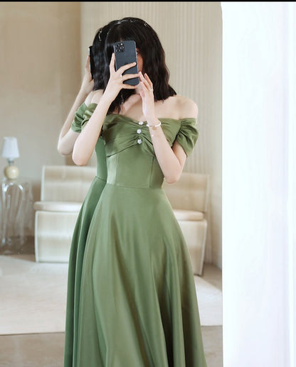 Satin A Line Long Bridesmaid Dress Formal Evening Gown Party Dress 545