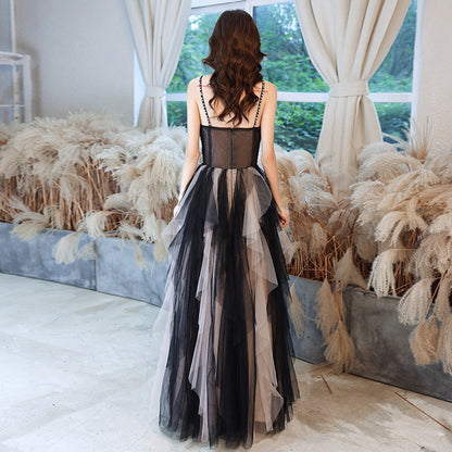 Black Spaghetti Strap Long Prom Dress A Line Evening Party Dress 167 - JulyProm