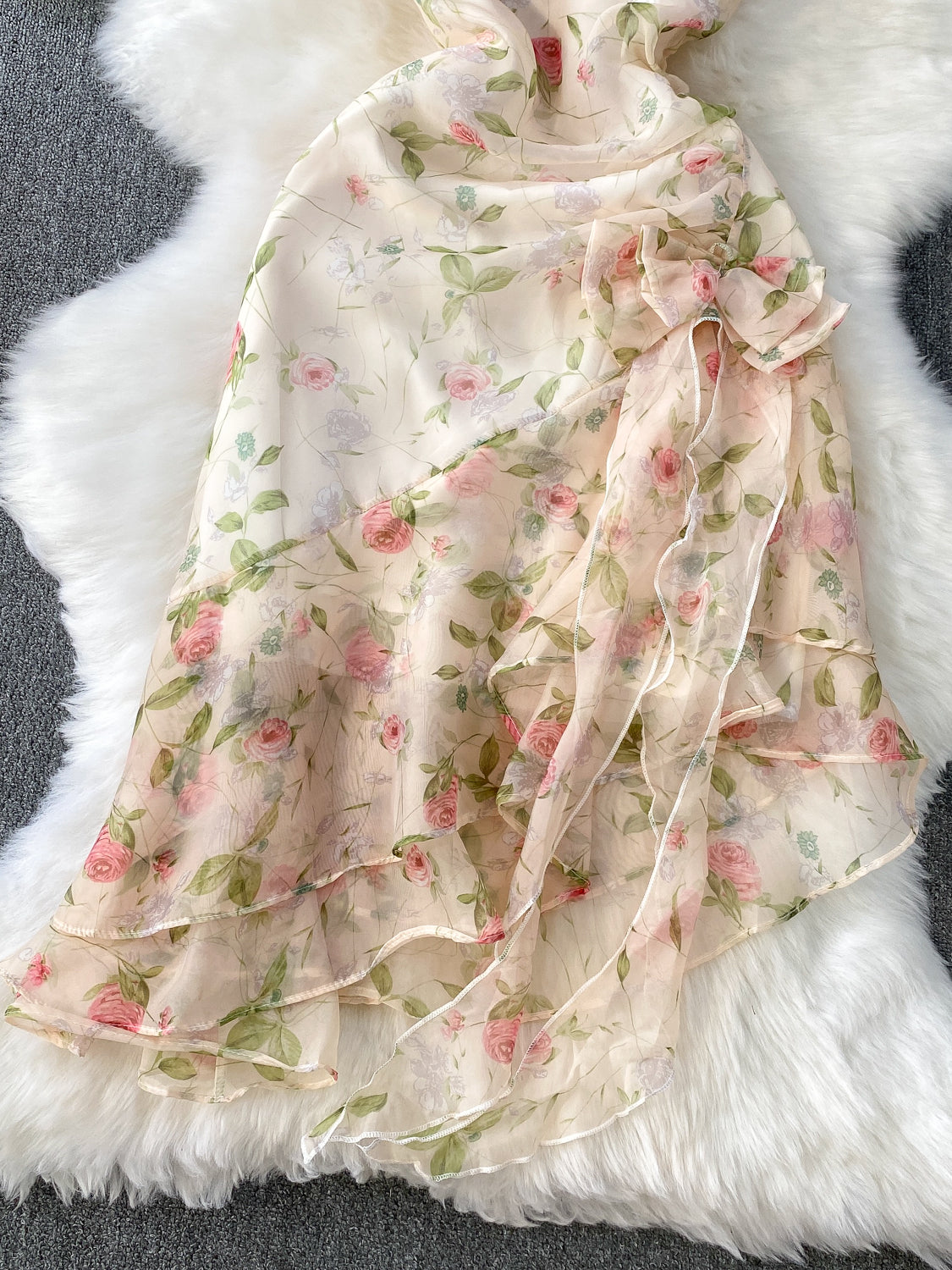 Printed Spaghetti Strap Dress Summer Irregular Fairy Skirt L62