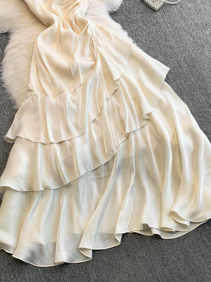 Spaghetti Strap Backless Dress Irregular Ruffles Summer Dress L53