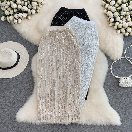 Fashion Sequin Skirt Summer New High Waist Mid-length Retro Straight Skirt  368