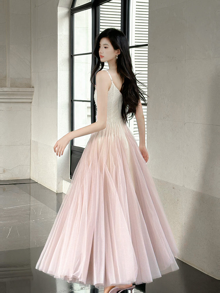 Lace Tulle Spaghetti Strap Puff Dress Beaded Prom Dress L80
