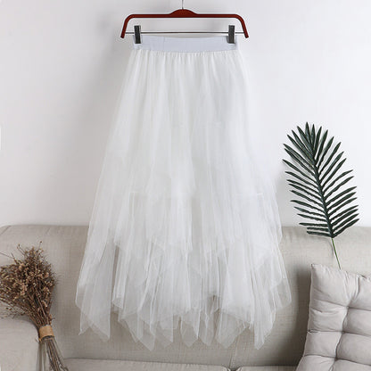 High-waisted Multi-layer Irregular Mesh Cake Skirt Mid-length Skirt 728