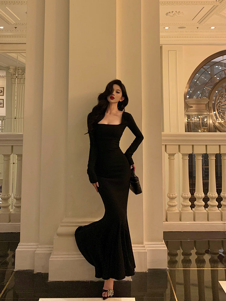 Long Sleeves Mermaid Autumn Dress Evening Party Dress L71