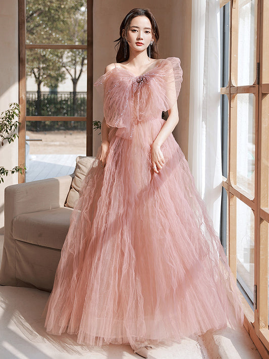 Sweet Pink Tulle Prom Dress  Spaghetti Strap Cute Princess Party Dress 665