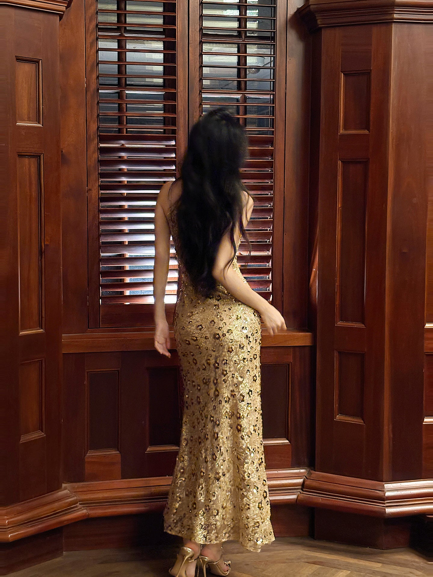 Robe de bal sexy à paillettes dorée élégante, robe sirène moulante L81