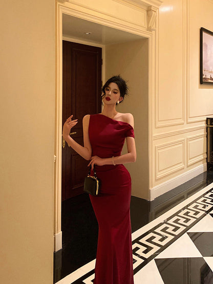 Mermaid Red Satin Formal Dress Simple Evening Dress L22