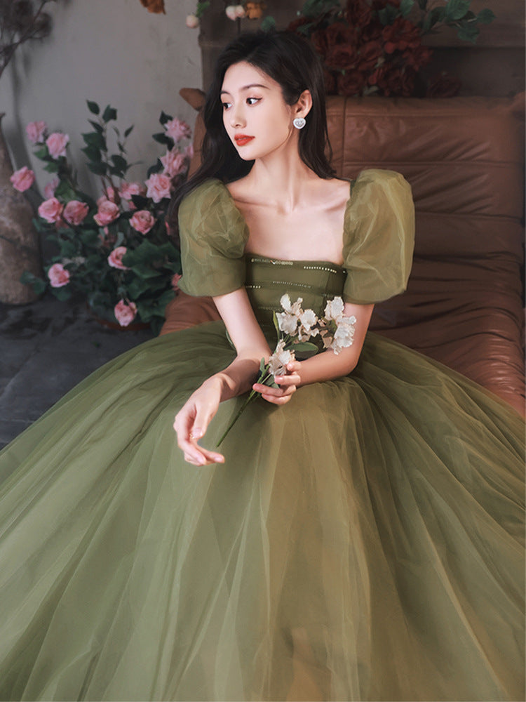 fairy green dress Adult Women Princess with Wings, Headpiece & Elf Ears This romantic little dress is inspired by falling petals Forest Style Emerald Green Beading