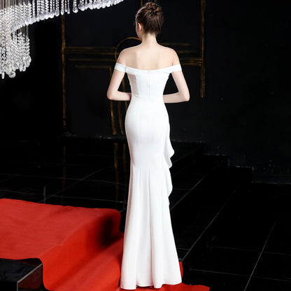 Off Shoulder Mermaid White Long Prom Dress Wedding Dress Evening Dress J8043