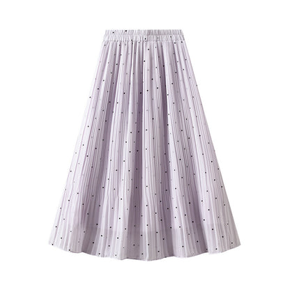 Small Polka Dot Chiffon Pleated Skirt High Waist A-line Mid-length Skirt 756