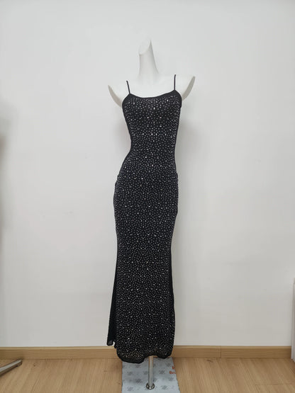 Nude Rhinestone Spaghetti Strap Dress for Banquets & Birthday Parties L86