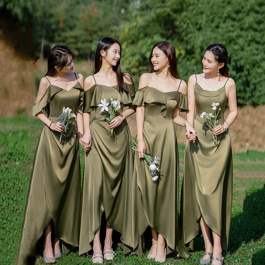 Green A Line Long Bridesmaid Dress Spaghetti Strap Formal Evening Gown Party Dress 534