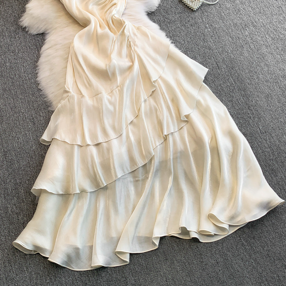 Spaghetti Strap Backless Dress Irregular Ruffles Summer Dress L53