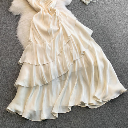 Spaghetti Strap Backless Dress Irregular Ruffles Summer Dress L53