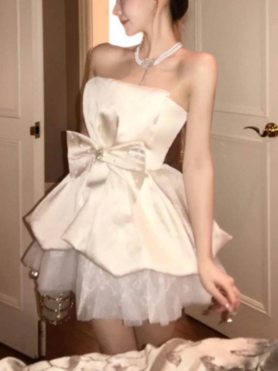 Strapless A Line Ivory Birthday Dress Short Formal Party Dress J7444