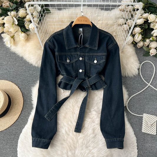 Women's Retro Short Long Sleeve Denim Jacket 490