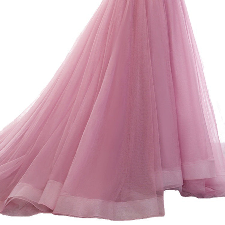 Pink Tulle Prom Dress Sweet 16 Birthday Party Gown with Train 612