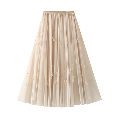 Fairy A-line Skirt Mid-length Swing Skirt High Waist Feather Tutu Skirt 773