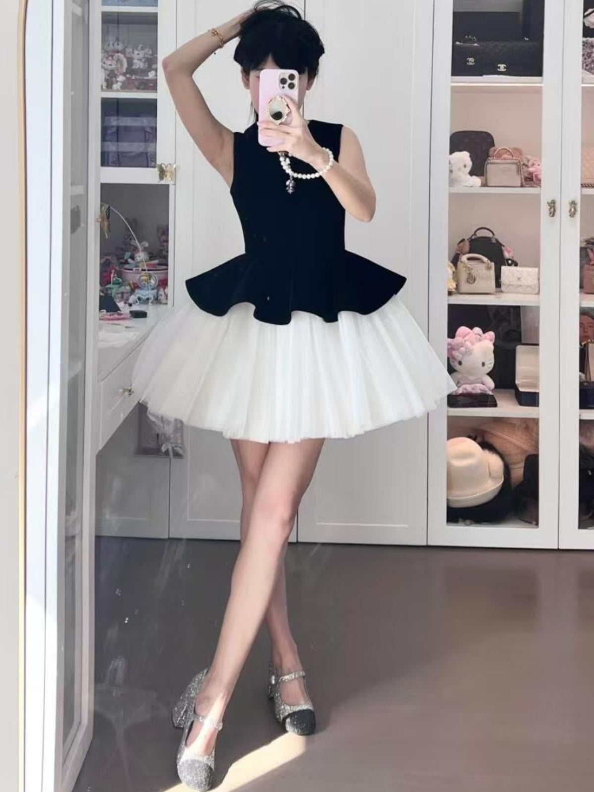Velvet Spliced Ballet Tutu Mesh Sleeveless Vest Dress L28