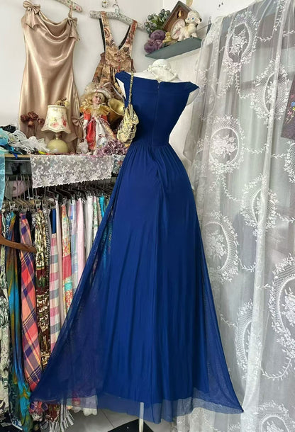 Off The Shoulder A Line Chiffon Wedding Guest Dress Formal Prom Dress  J11017