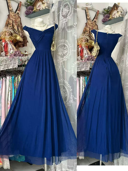 Off The Shoulder A Line Chiffon Wedding Guest Dress Formal Prom Dress  J11017