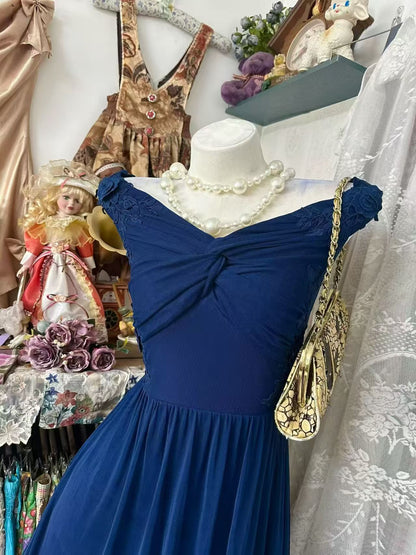 Off The Shoulder A Line Chiffon Wedding Guest Dress Formal Prom Dress  J11017