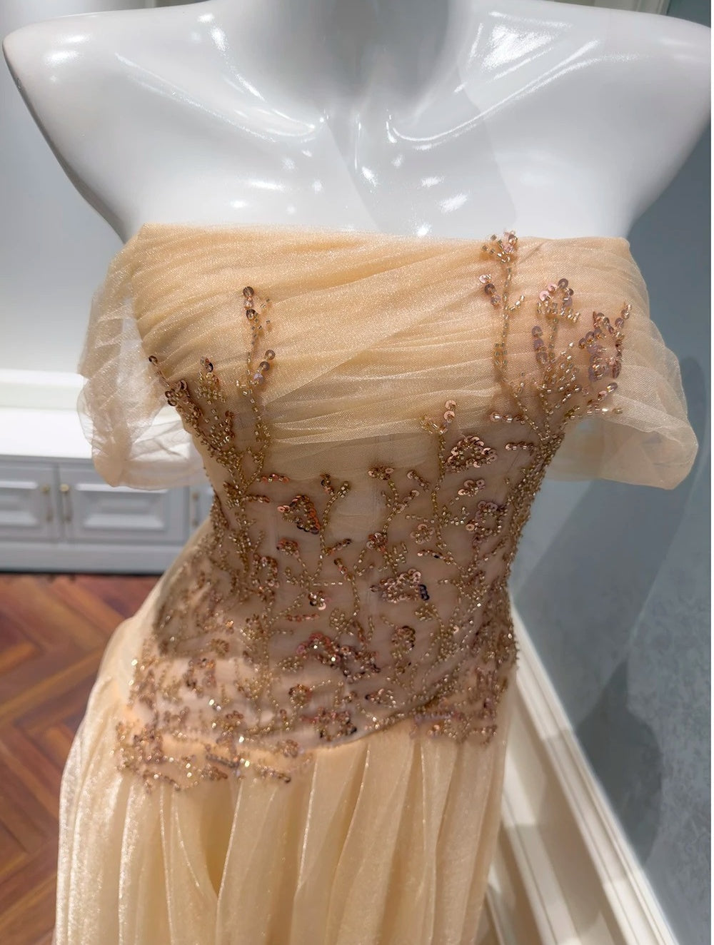 Trägerloses silbernes Vintage-Abendkleid, A-Linie, Geburtstagskleid J9370