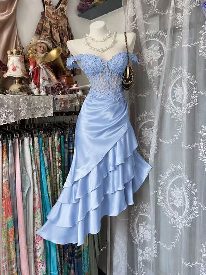 Trägerloses silbernes Vintage-Abendkleid, A-Linie, Geburtstagskleid J9370