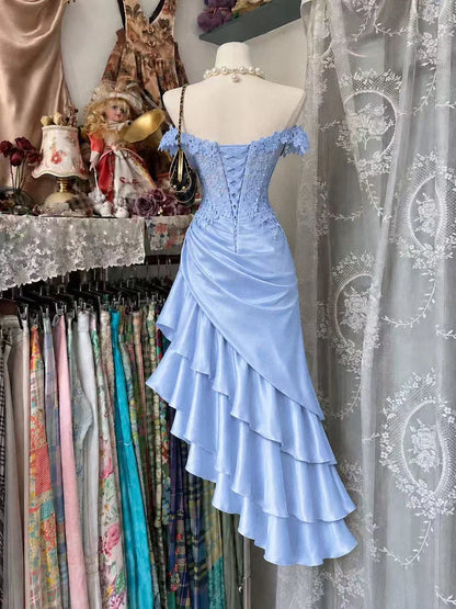 Trägerloses silbernes Vintage-Abendkleid, A-Linie, Geburtstagskleid J9370
