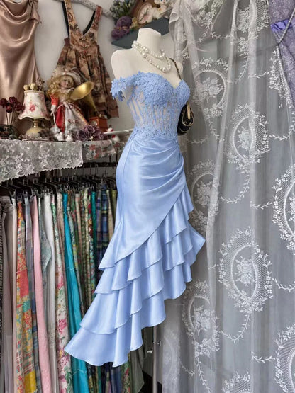 Trägerloses silbernes Vintage-Abendkleid, A-Linie, Geburtstagskleid J9370
