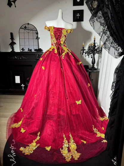 Off The Shoulder Ball Gown Sweet 16 Birthday Dress A Line Formal Prom Dress  J10641
