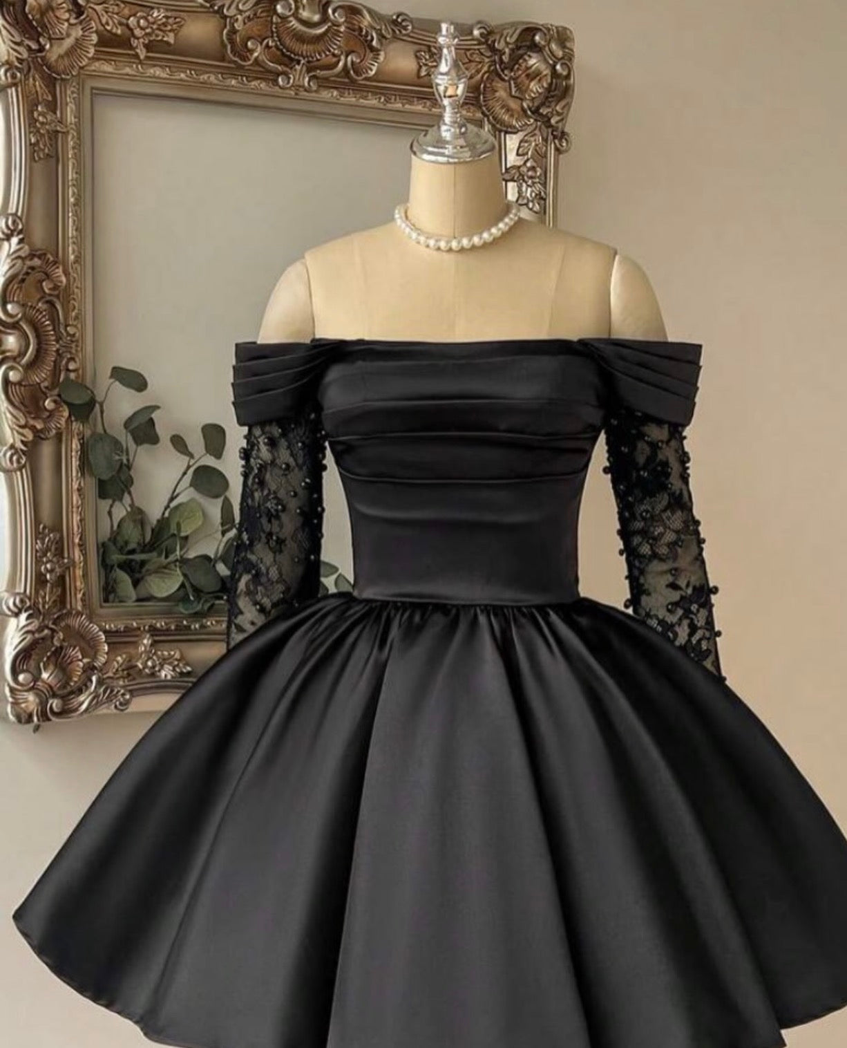 Off The Shoulder Black A Line Birthday Dress Short Homecoming Dress  J11364