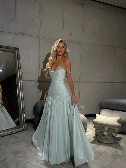 Trägerloses silbernes Vintage-Abendkleid, A-Linie, Geburtstagskleid J9370