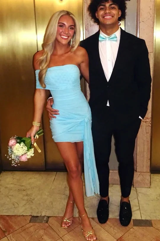 Off The Shoulder Blue Sheath Homecoming Dress J10783
