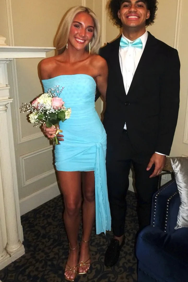 Off The Shoulder Blue Sheath Homecoming Dress J10783
