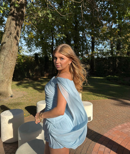 Off The Shoulder Blue Short Birthday Dress Short Party Dress  J12151